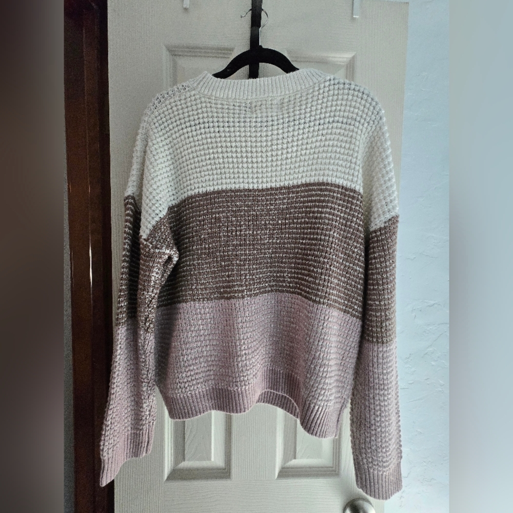 Dry Goods Colorblock Crew Sweater in Cream, Brown & Blush - Picture 2 of 3